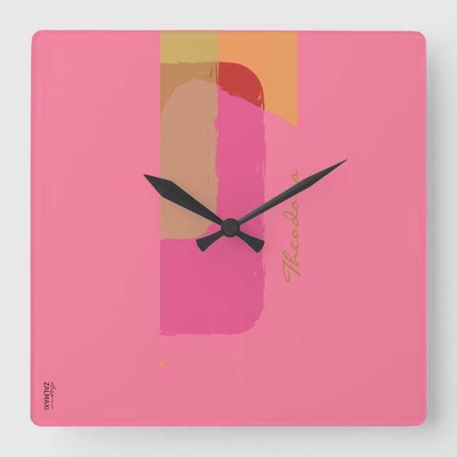 Chic Gold Beige Pink  Orange Abstract Square Wall Clock (Front)