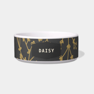 Chic Gold Black Botanical Personalized Pet Bowl