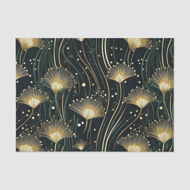 Chic gold black floral art deco tissue paper (Front)