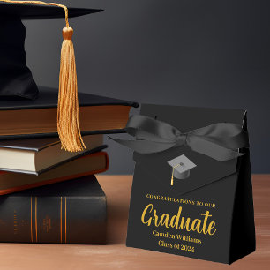 Chic Gold Black Personalized Graduation Party Favor Box