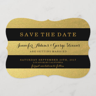 CHIC GOLD   BLACK STRIPES SAVE THE DATE