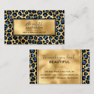 Chic Gold Blue Leopard Print Fashion Trendy Modern Business Card