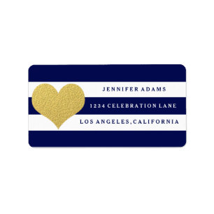 Chic Gold Blue Stripe Address Labels
