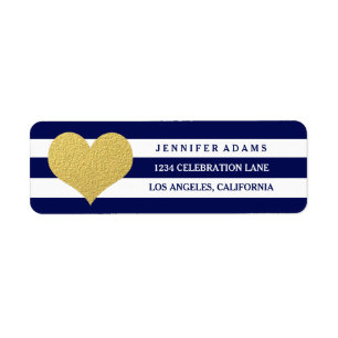 Chic Gold Blue Stripe Return Address Labels
