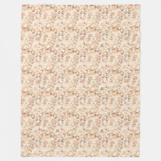 Chic Gold Blush Pink Leopard Print Fleece Blanket (Front)