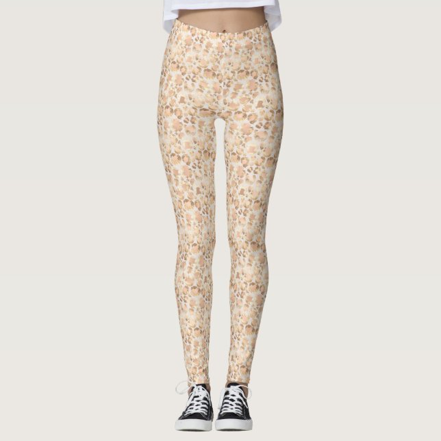 Chic Gold Blush Pink Leopard Print Leggings (Front)