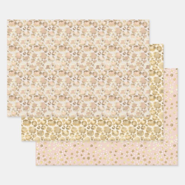 Chic Gold Blush Pink Leopard Print Wrapping Paper Sheet (Set)