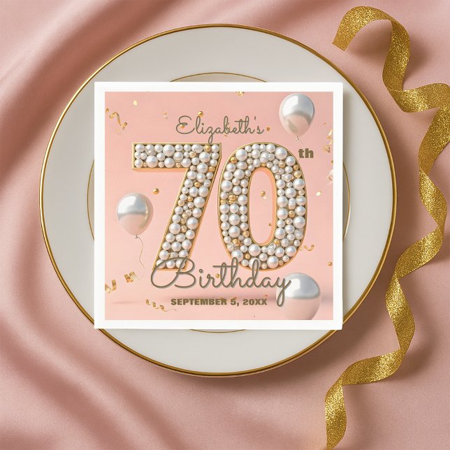 Chic Gold Blush Pink Pearly 70th Birthday Napkin (Creator Uploaded)