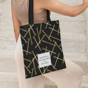 Chic Gold Bobby Pins Black Personalized Tote Bag