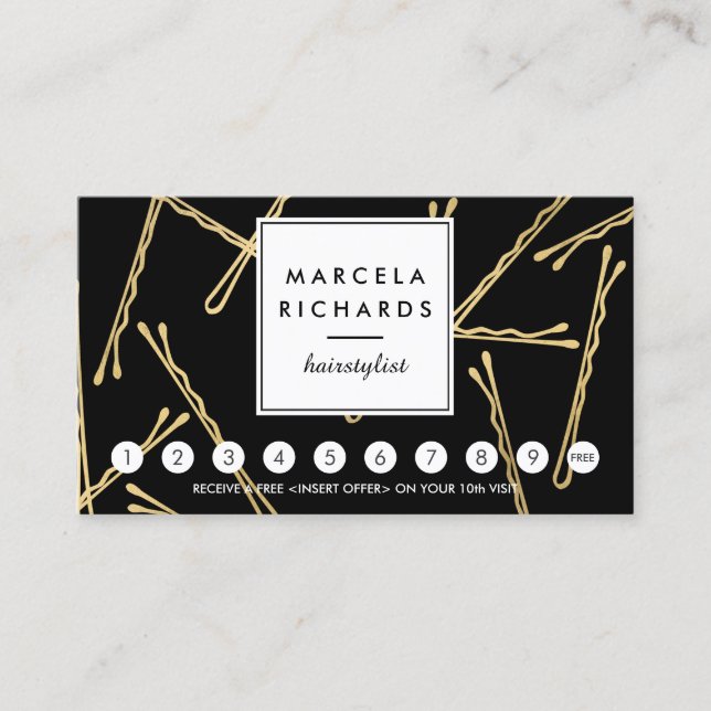 Chic Gold Bobby Pins Hair Stylist Black Loyalty (Front)
