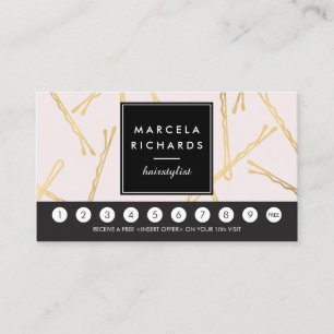 Chic Gold Bobby Pins Hair Stylist Pink Loyalty Card