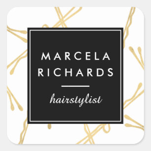 Chic Gold Bobby Pins Hair Stylist Salon Square Sticker