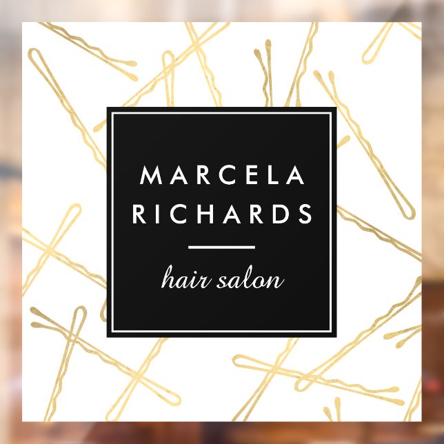 Chic Gold Bobby Pins Hair Stylist Salon Window Cling (Sheet 2)