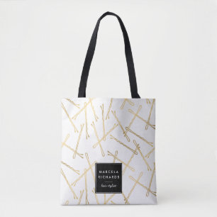 Chic Gold Bobby Pins White Personalized Tote Bag