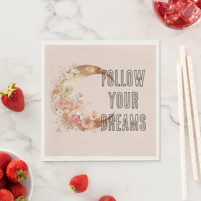 Chic Gold Boho Blush Pink Floral Birthday Napkin (Insitu)