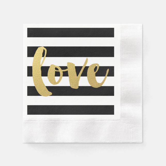 Chic Gold | Bold Black Stripe LOVE Napkins (Front)