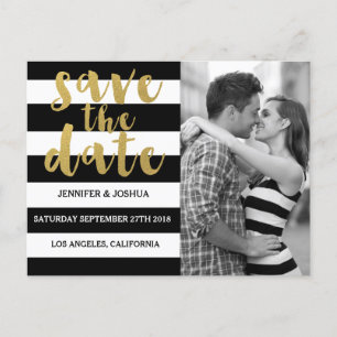 Chic Gold Bold Black Stripe Photo Save the Date Announcement Postcard