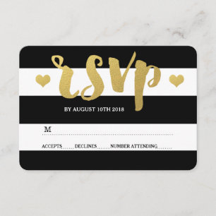 Chic Gold Bold Black Stripe RSVP Card