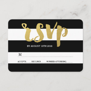 Chic Gold Bold Black Stripe RSVP Card
