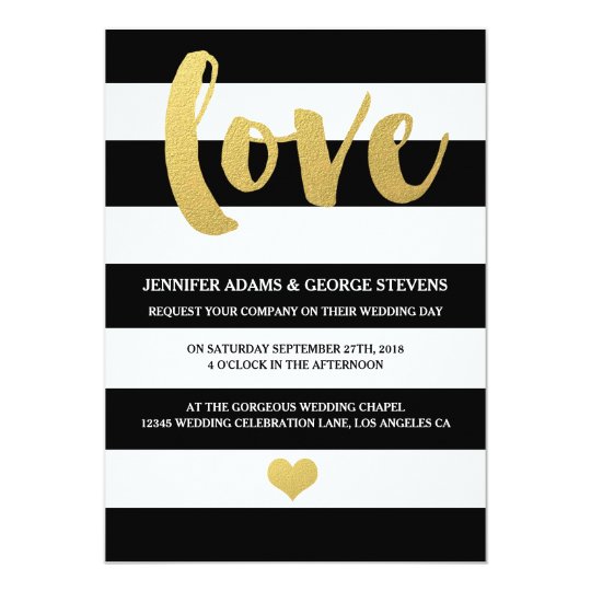 Chic Gold | Bold Black Stripe Wedding Invitation