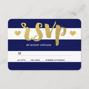 Chic Gold Bold Blue Stripe RSVP Card