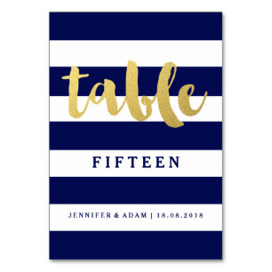 Chic Gold Bold Blue Stripe Table Numbers