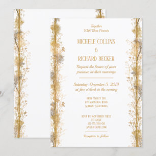 Chic Gold Botanical Border Wedding Invitation