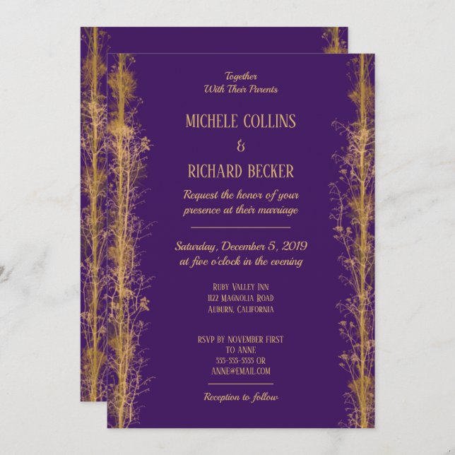 Chic Gold Botanical Border Wedding Invitation (Front/Back)