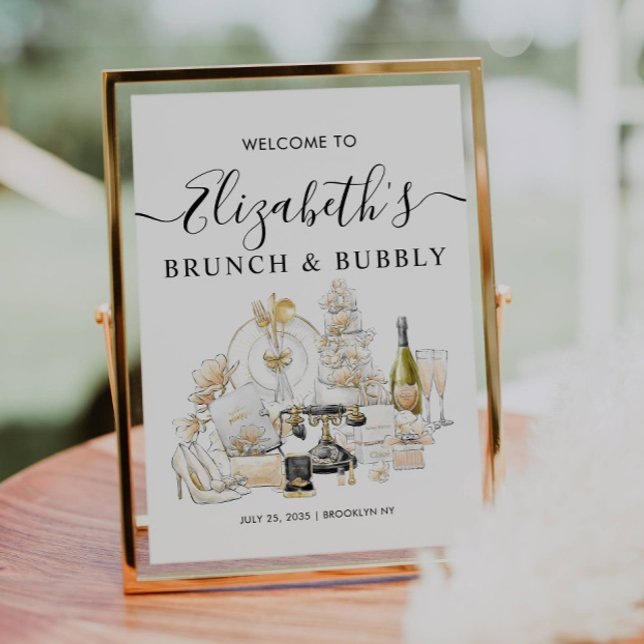 Chic Gold Brunch and Bubbly Welcome Bridal Shower Poster (Creator Uploaded)