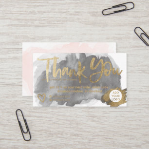 Chic gold brush font pink brush order thank you business card
