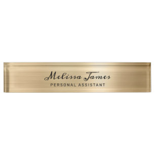 Chic Gold Brushed Metal Modern Black Script Nameplate