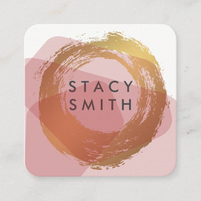 Chic Gold Brushed Modern Colour Block 2 Square Business Card (Front)