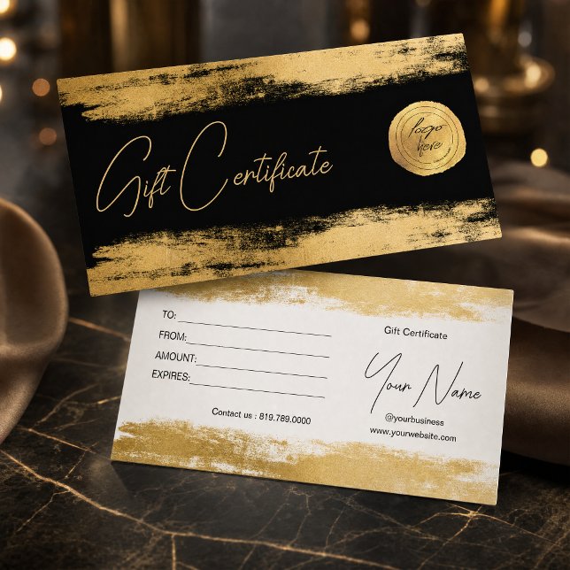 Chic gold brushstroke foil | Logo Gift Certificate (#abstractgold #abstractstroke #elegantgiftvoucher #makeupartistgiftcard #beautygiftcard #scripttext)