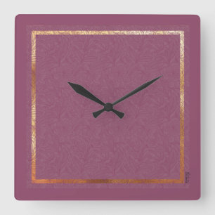 Chic Gold Burgundy Abstract Floral Frame Square Wall Clock