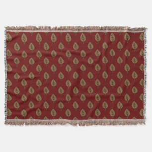 Chic Gold Burgundy Red  Leaf Throw Blanket