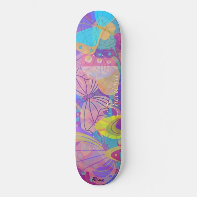 Chic Gold Butterfly Colourful Skateboard (Front)