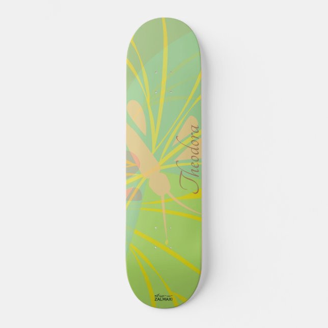 Chic Gold Butterfly Yellow Blue Skateboard (Front)