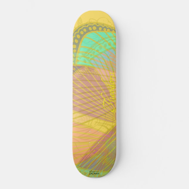 Chic Gold Butterfly Yellow Orange Pattern Skateboard (Front)