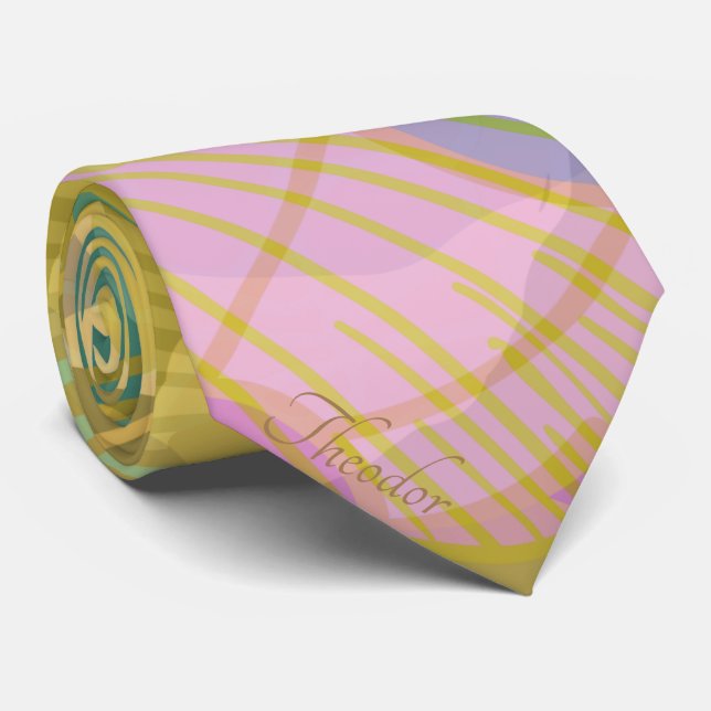 Chic Gold Butterfly Yellow Turquoise Pattern Tie (Rolled)