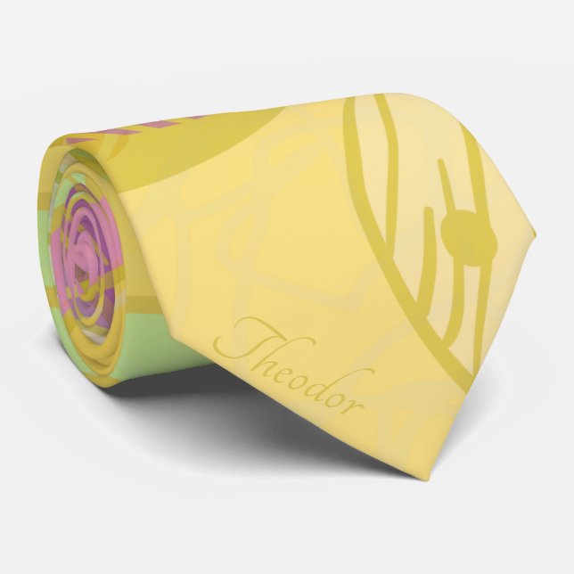 Chic Gold Butterfly Yellow Turquoise Tie (Rolled)