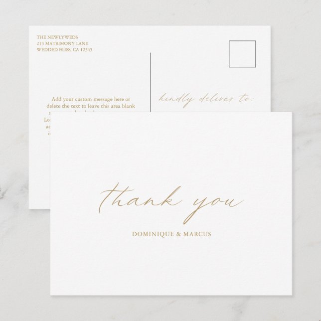 Chic Gold Calligraphy Elegant Wedding Thank You Postcard (Front/Back)