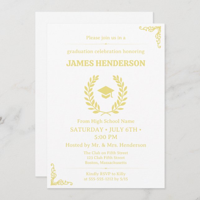 Chic Gold Calligraphy Graduation Party 2025 Invitation (Front/Back)