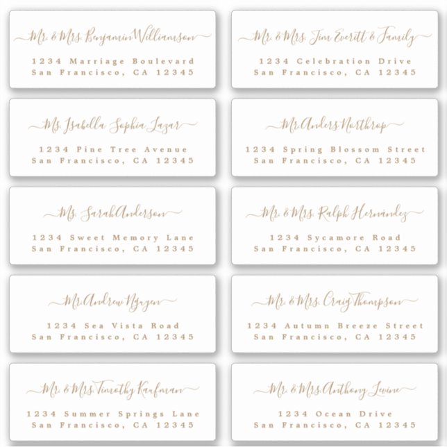Chic Gold Calligraphy Wedding Guest Address Labels (Front)