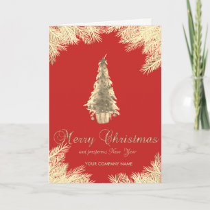 Chic Gold Christmas Tree,Branches,Red ,Corporate  Holiday Card