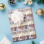 Chic Gold Christmas Tree Family Photo Collage Wrapping Paper Sheet<br><div class="desc">Chic custom gold script Christmas wrapping paper sheets with your family photo collage around a beautiful tree made of golden snowflakes and Merry Christmas and your name. Personalize with your 5 favourite kids photos on this trendy snowflake holiday gift wrap.</div>