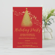 Chic Gold Christmas Tree Holiday Party Invitation