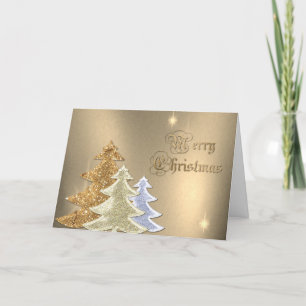 Chic Gold Christmas Trees with Photo Holiday Card