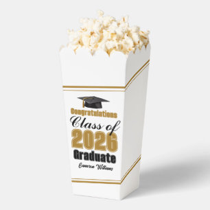 Chic Gold Class of 2026 Graduation Party Popcorn Favor Box