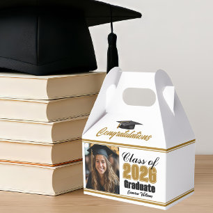 Chic Gold Class of 2026 Photo Graduation Party Favor Box