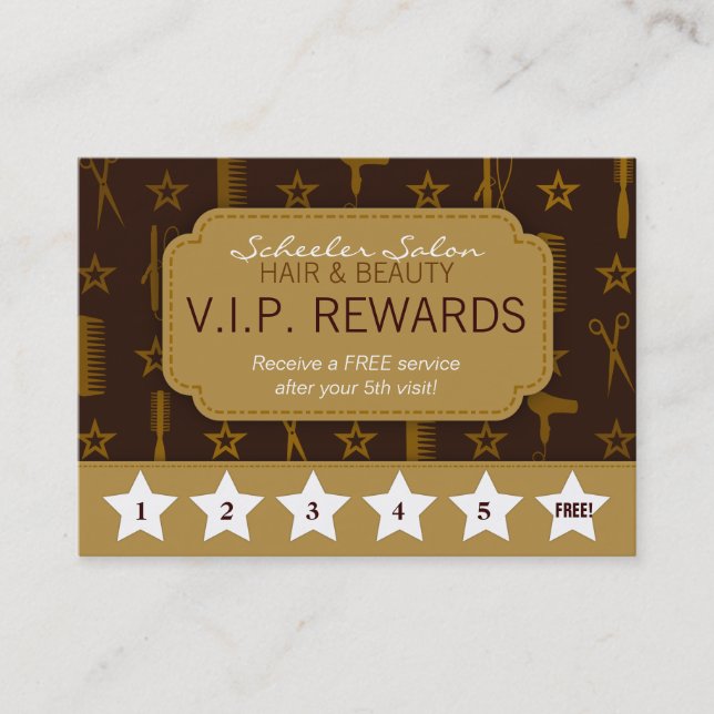 Chic Gold & Coco Brown Salon Loyalty Rewards Card (Front)